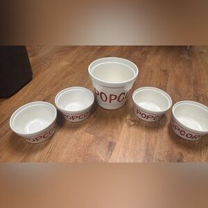 White Popcorn Bowl Set with Red Lettering